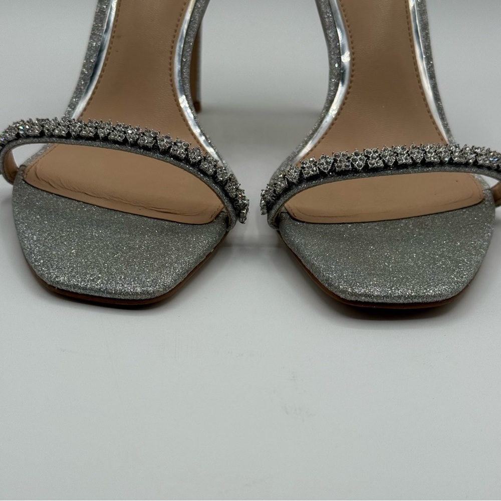 Badgley Mischka Adriane Silver Jeweled Stiletto Sparkle Evening Heel Sandals - Picture 10 of 16
